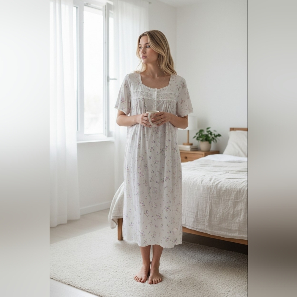 90s cottagecore floral nightgown | prairie‎ Grandma puff sleeve sleep dress M/L